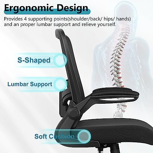 FelixKing Office Chair, Ergonomic Desk Chair Breathable Mesh Chair with Adjustable High Back Lumbar Support Flip-up Armrests, Executive Rolling Swivel Comfy Task Computer Chair for Home Office