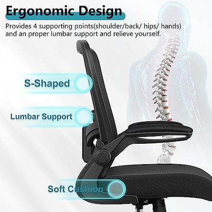 FelixKing Office Chair, Ergonomic Desk Chair Breathable Mesh Chair with Adjustable High Back Lumbar Support Flip-up Armrests, Executive Rolling Swivel Comfy Task Computer Chair for Home Office