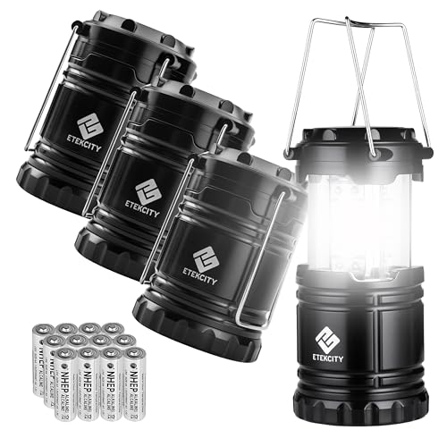 Etekcity Lantern Camping, Flashlight for Power Outages, Portable Camping Essentials Lights, Led Battery Operated Lamp for Emergency, Survival Gear and Supplies for Hurricane, 4 Pack, Black