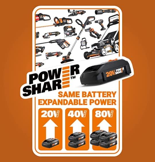 Worx 20 V 10" Cordless Chainsaw, Auto-lubrication, Tool-less Chain Tension, PowerShare, WG322- Battery & Charger Included