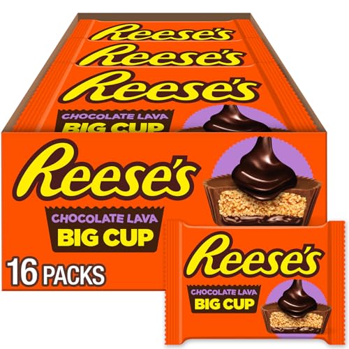 REESE'S Big Cup Chocolate Lava Milk Chocolate Peanut Butter Cups, Candy Packs, 1.4 oz (16 Count)