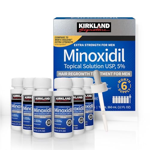 (6 Pack) Minoxidil Liquid Extra Strength Hair Regrowth Treatment for Men, 5% Topical Solution, 6 Months Supply - Dropper Applicator Included - Dermatologist Recommended by 4K Logistics