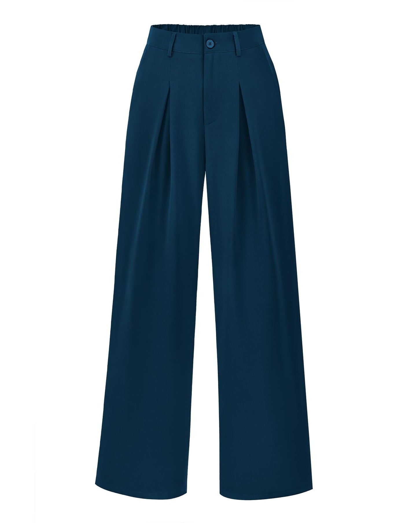 BTFBM Women High Waist Palazzo Pants Casual Wide Leg Trousers Button Down Loose Work Office Business Suit Pant Pockets(Solid Dark Blue, Small)