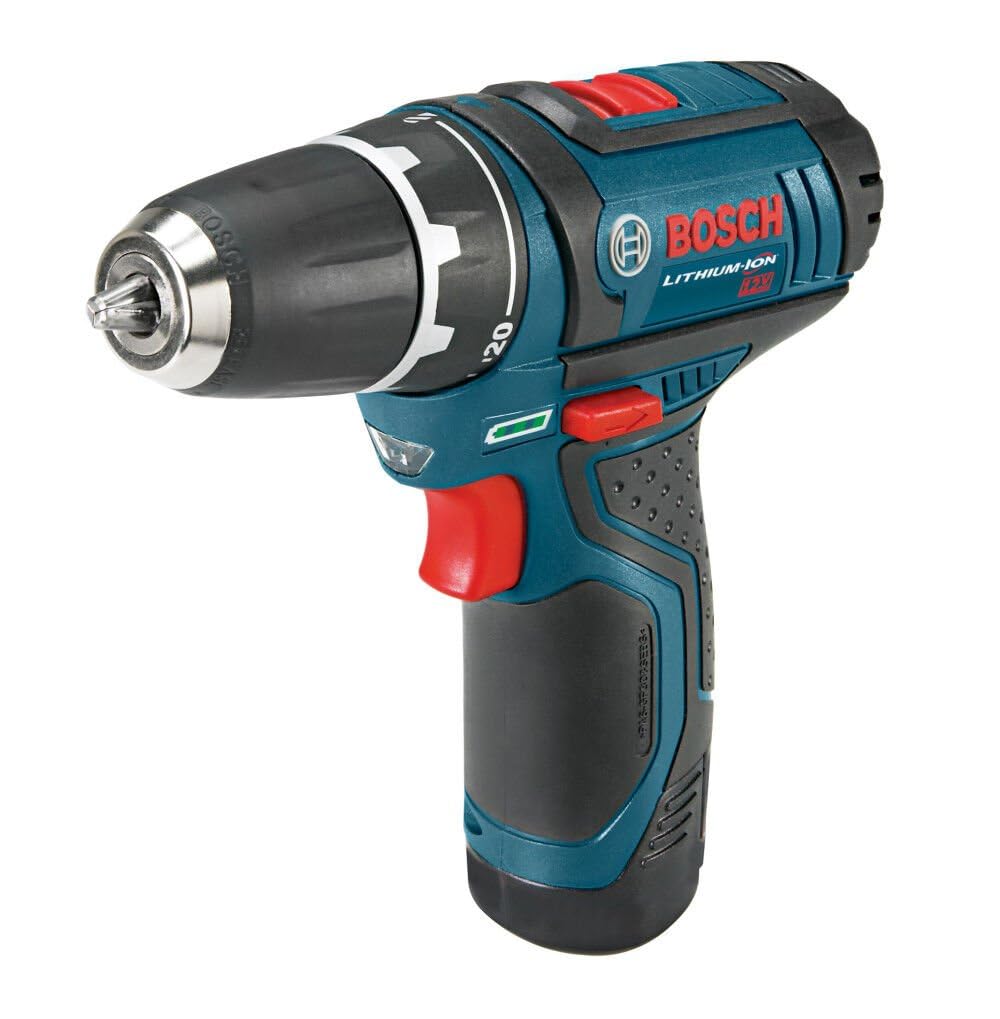 BOSCH PS31-2A 12V Max 3/8 Inch Drill/Driver Kit with (2) 2 Ah Batteries and Charger, Variable Speed