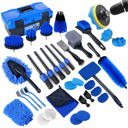 36Pcs Car Detailing Kit, Car Detailing Brush Set, Car Cleaning Kit, Auto Detailing Tools for Interior Exterior Wheels, Professional Car Wash Accessories with Windshield Cleaning Tool and Storage Box