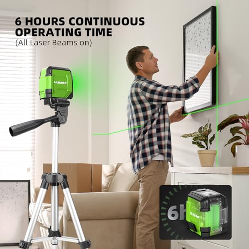 Laser Level with Tripod, Huepar 98Ft Self Leveling Laser Level Green Line Laser Cross Line Laser Leveler Tool for Picture Hanging, Tile, Home Renovation, Indoor Project, Battery&Carrying Bag Included