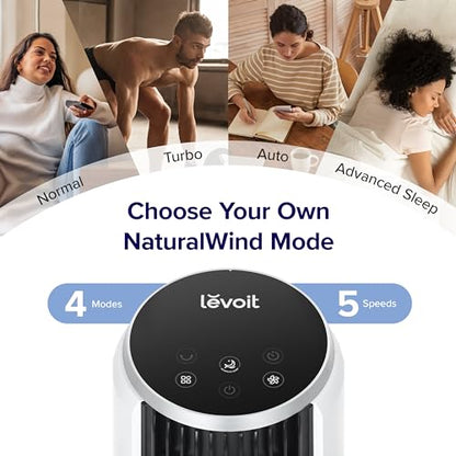 LEVOIT Tower Fan for Bedroom, 25ft/s Standing Fans that Blow Cold Air for Home, Floor Fan 90° Oscillating for Indoors, 28dB Quiet with Sensor, 12H Timer, Remoter, 5 Speeds, 4 Modes, 36 Inch, White