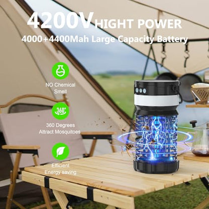 Solar Bug Zapper Outdoor,Cordless Rechargeable Mosquito Zapper, 4200V High Power,Waterproof,Electric Fly Zapper Zapper for Outdoor Home Garden Patio Backyard (1, Black)