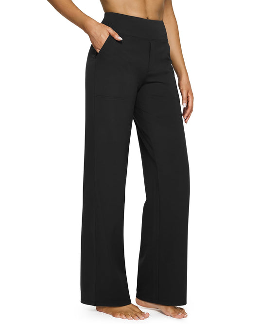 G4Free Wide Leg Pants Woman Yoga Pants with Pockets Loose Casual Palazzo Fashion Sweatpants Stretch Dress Work Clothes(Black,XXL,31")