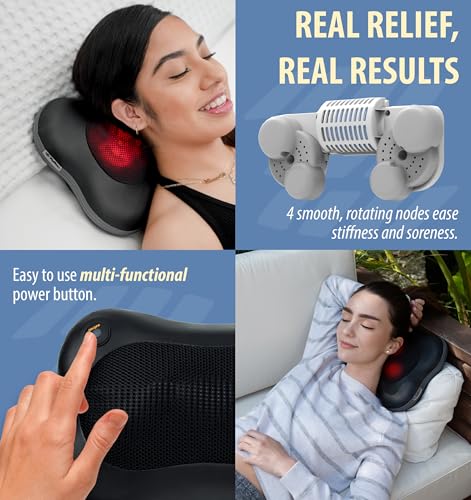 Zyllion ZMA-13 Back and Neck Massager with Heat for Pain Relief, Black