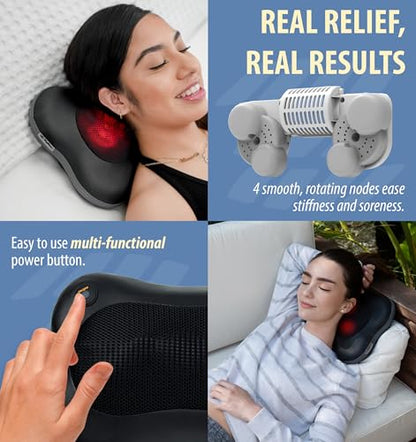 Zyllion ZMA-13 Back and Neck Massager with Heat for Pain Relief, Black