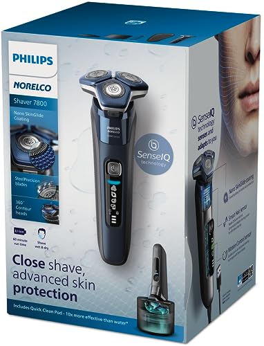 Philips Norelco Shaver 7800, Rechargeable Wet & Dry Electric Shaver with SenseIQ Technology, Quick Clean Pod, Charging Stand, Travel Case and Pop-up Trimmer, S7885/85