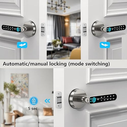 Fingerprint Door Lock-Smart Door knob,biometric Door Lock，with passcode keypad keyless Entry Door Handle，for Bedroom Home Hotel Office Apartment (Silver with APP)