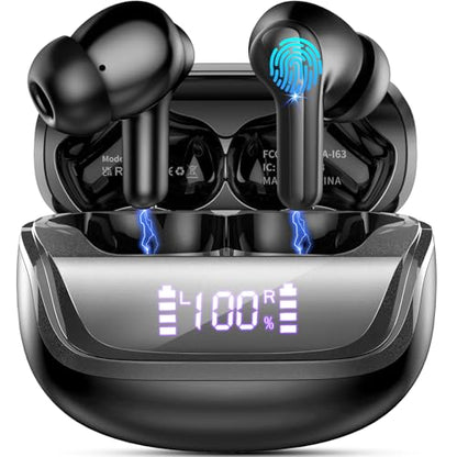 Wireless Earbuds, Bluetooth 5.4 Headphones Deep Bass Stereo, in-Ear Earphones with 4 ENC Noise Canceling Mic, 45H Playtime Dual LED Display Ear Buds, IP7 Waterproof Wireless Headphones for Android iOS