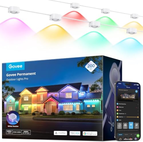 Govee Permanent Outdoor Lights Pro, 200ft with 120 RGBIC LED Lights, White