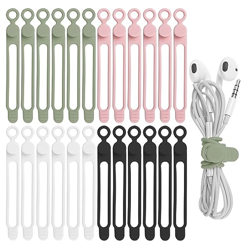 Nearockle 24Pcs Silicone Cable Ties, Cord Organizer Cable Management-Multi