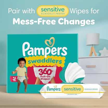 Pampers Diapers - Swaddlers 360° - Size 4, 132 Count, up to 100% Leakproof Comfy Dry Fit, Designed for Easy Changes, Pull On Baby Diaper (Packaging May Vary)