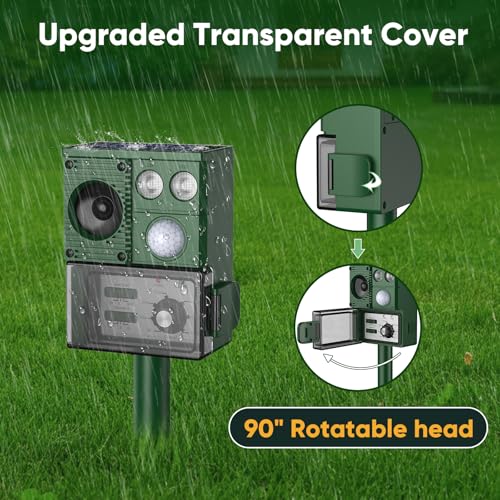 Solar Ultrasound Animal Repellent Outdoor, Deer Repellent Devices Skunk Repellent with Motion Detector & Flashing Light, Waterproof Raccoon Repeller, Cat Squirrel Rabbit Rat Repeller for Yard (Green)