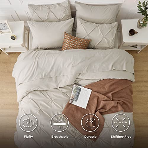 Bedsure Beige Comforter Set Queen - Bed in a Bag Queen 7 Pieces, Pintuck Bedding Sets Beige Bed Set with Comforter, Sheets, Pillowcases & Shams