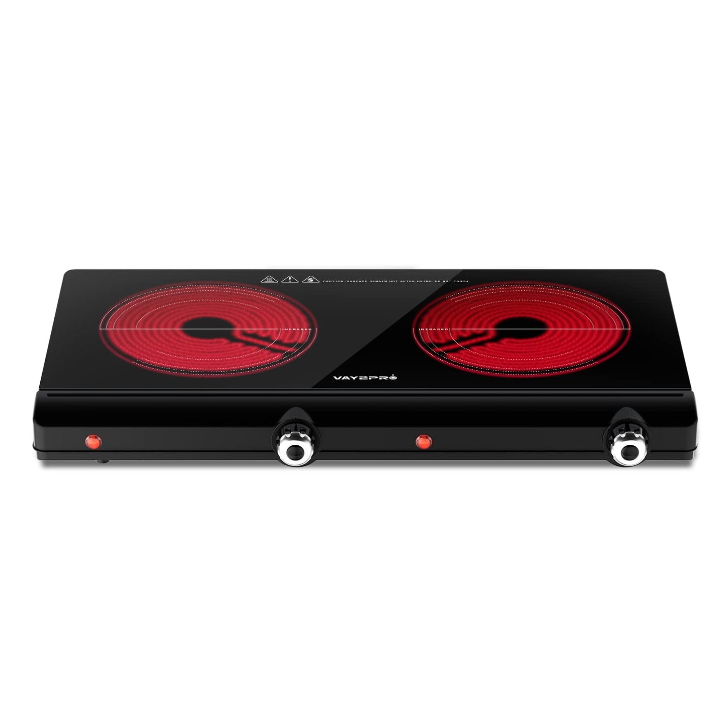 Infrared Double Burner Electric Cooktop - 1800W Portable Stove, Heat-up In Seconds, Countertop Cooktop for Dorm, Compatible with All Cookware