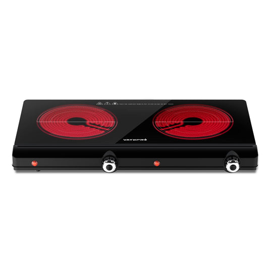Infrared Double Burner Electric Cooktop - 1800W Portable Stove, Heat-up In Seconds, Countertop Cooktop for Dorm, Compatible with All Cookware