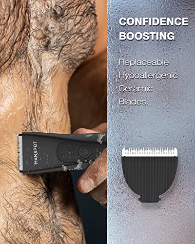 MANSPOT Manscape Groin & Body Hair Trimmer for Men, Electric Ball Trimmer Pubic Trimmer Body Shaver, Replaceable Ceramic Blade Heads,Waterproof Wet/Dry Body Shaver Groomer,90 Minutes Shaving