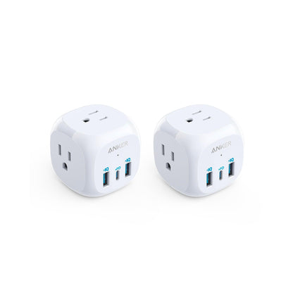 2 Pack Anker USB C Outlet Extender, 321 Outlet Extender with 3 Outlets and 20W USB C Charging for iPhone 15/15 Plus/15 Pro/15 Pro Max, Power Delivery Charging for School, Home,Office Listed