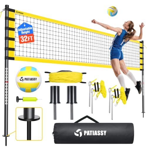 Outdoor Volleyball Net for Backyard, 32FT Anti-Sag Net with Steel Poles