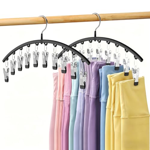 Volnamal Legging Organizer for Closet, 2 Pack Metal Yoga Pants Hangers w/10 Clips Hold 20 Leggings, Space Saving Hanging Closet Organizer Clothes Hanger College Dorm Essentials Apartment Essential, Black