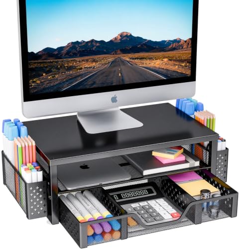 Simple Trending Desk Organizer and Accessories, Monitor Stand Riser, Black