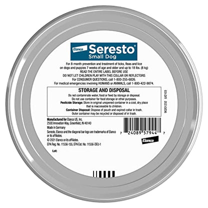 Seresto Small Dog Vet-Recommended Flea & Tick Treatment & Prevention Collar for Dogs Under 18 lbs. | 8 Months Protection