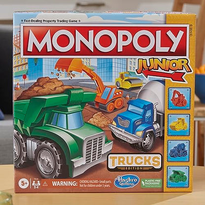 Hasbro Gaming Monopoly Junior Trucks Edition Board Game for Kids Ages 5+, 2-4 Player Kids Games