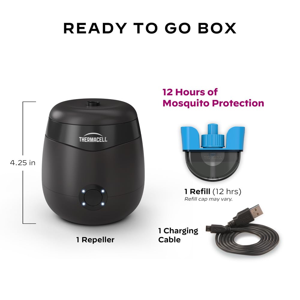 Thermacell E55 E-Series Rechargeable Mosquito Repeller with 20’ Mosquito Protection Zone; Graphite; Includes 12-Hr Repellent Refill; Bug Spray Alternative; Scent Free; No Candle or Flame