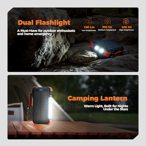 BLAVOR Solar Power Bank 20000mAh Built-in Cables, Wireless Charger for Apple Watch, 20W Fast Charging Battery Pack with USB C, Flashlight, Solar Charger for iPhone, iPad, iWatch, Samsung