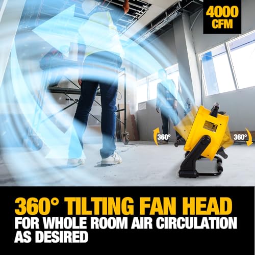 DEWALT 16 Inch Heavy Duty Floor Fan, High Velocity Barrel Shop Fan, 3-Speed Powerful Cooling Drum Fan with 4000 CFM, 360° Adjustable Tilting Airflow Fan for Warehouse, Workshop, Factory, Basement