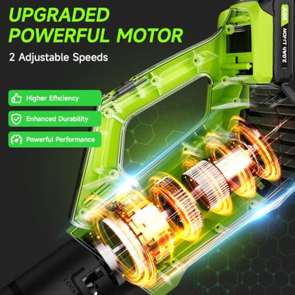 Leaf Blower Cordless, Leaf Blower with Battery and Charger - 2 Speed Modes, 2 Batteries, 20V Powerful Lightweight Electric Blowers for Blowing Leaves, Lawn Care, Patio, Green
