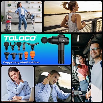 TOLOCO Massage Gun, Mothers Day Gifts, Deep Tissue Back Massage for Athletes for Pain Relief, Percussion Massager with 10 Massages Heads & Silent Brushless Motor, Relax Gifts for Mom/Dad, Black