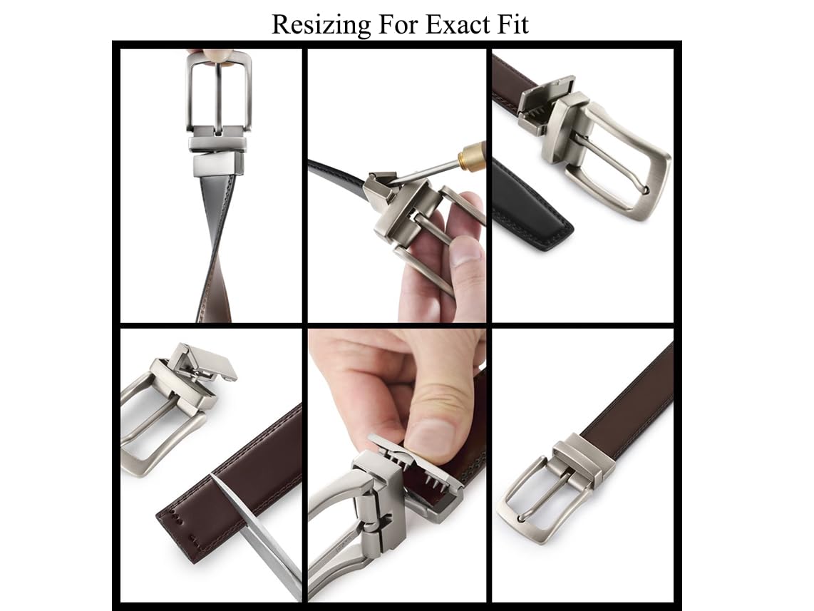 MILORDE Men’s Reversible Leather Belt for Casual Golf Dress Pants Shirts, Double Style - 2 Sides (Black/Brown - M901-38)