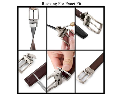 MILORDE Men’s Reversible Leather Belt for Casual Golf Dress Pants Shirts, Double Style - 2 Sides (Black/Brown - M901-38)