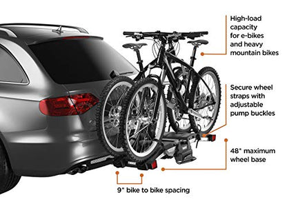 Thule EasyFold XT 2 Hitch Bike Rack - E-Bike Compatible - Fits 2" and 1, 1/4" receivers - Tool-Free Installation - Fully Foldable - Easy Trunk Access - Fully Locking - 130lb Load Capacity