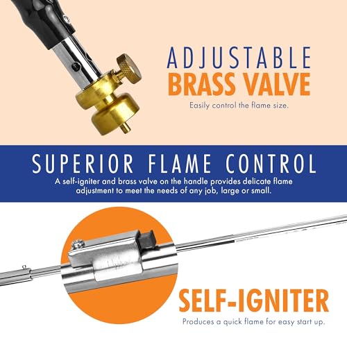 Flame King YSNPQ810CGA Propane Torch Weed Burner with Integrated Lighter, Silver