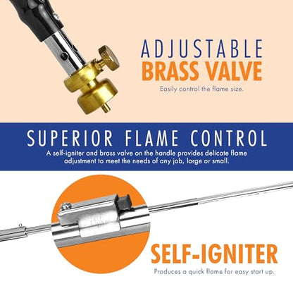 Flame King YSNPQ810CGA Propane Torch Weed Burner with Integrated Lighter, Silver