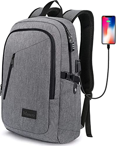 Mancro Laptop Backpack for Travel, Anti-theft Laptop Backpack for Men Business Backpack Work Daypack with USB Charging Port, Grey