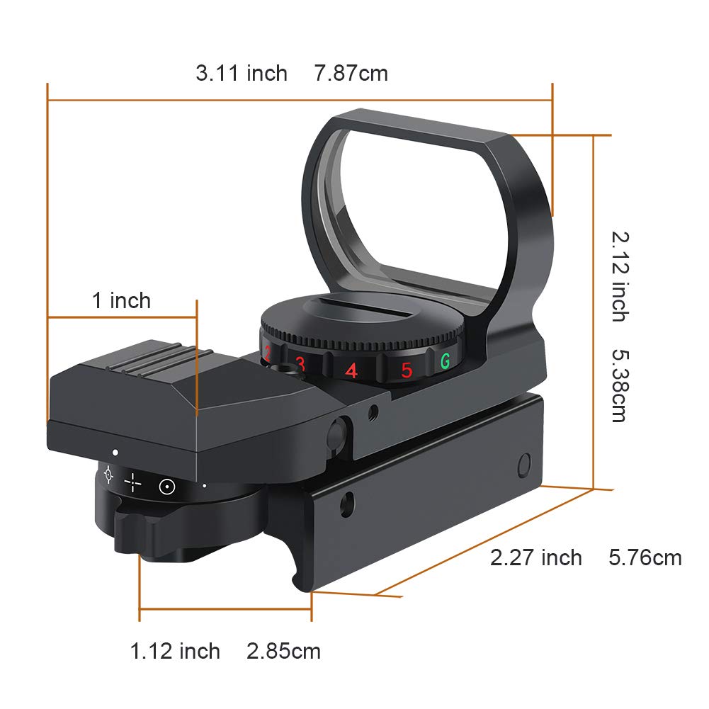 Feyachi Reflex Sight - Adjustable Reticle (4 Styles) Both Red and Green in One Red Dot Sight