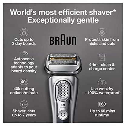 Braun Series 9 9370cc Rechargeable Wet & Dry Men's Electric Shaver with Clean & Charge Station