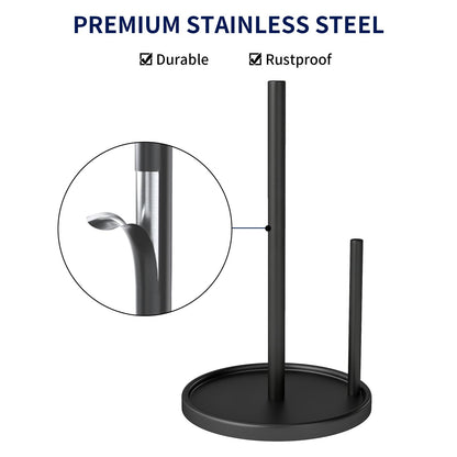 Jesginboo Paper Towel Holder Countertop, Black Kitchen Paper Towels Holder, Paper Roll Holder with Weighted Base