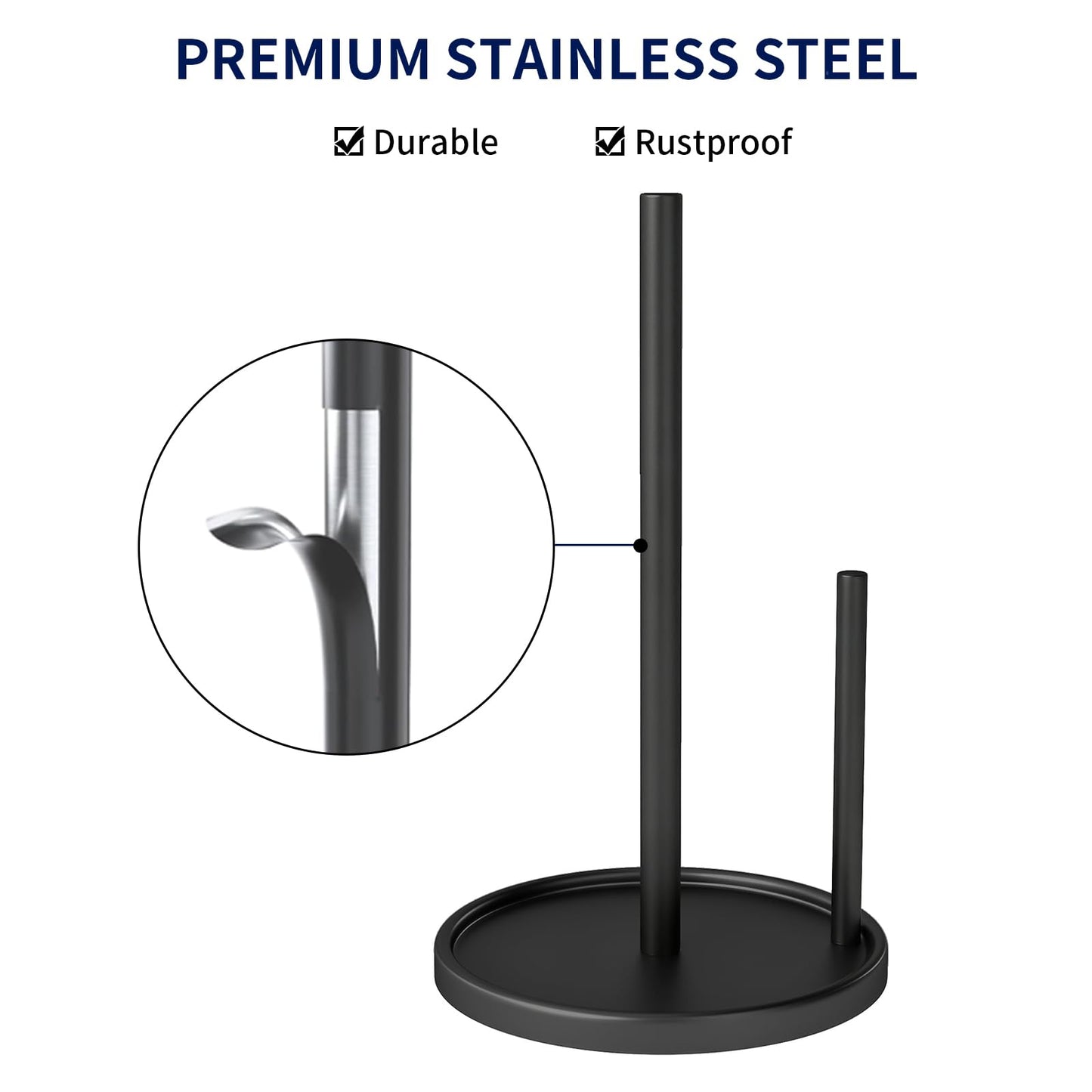 Jesginboo Paper Towel Holder Countertop, Black Kitchen Paper Towels Holder, Paper Roll Holder with Weighted Base