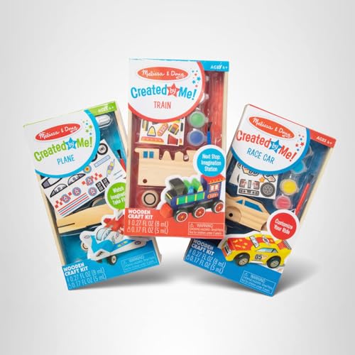 Melissa & Doug Decorate-Your-Own Wooden Craft Kits Set - Plane, Train, and Race Car