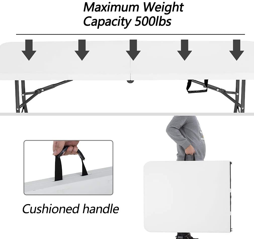 FDW Folding Half Portable Foldable Table for Parties Backyard Events (White, 6 FT 70 * 29) (White, 6 FT)