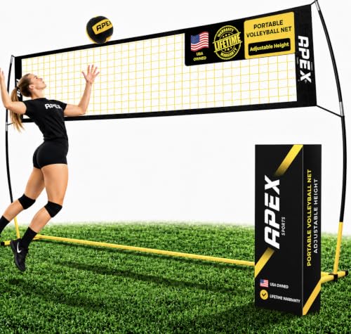 Apex Sports Portable Volleyball Net 12 ft Wide, Adjustable Height 7.4-8 ft | 12-foot design, great for backyard games, training, and casual play, built with sturdy materials for reliable performance